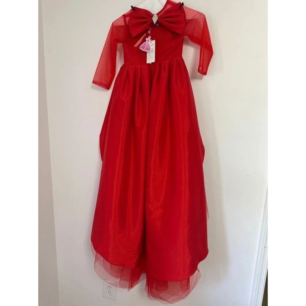 Red flower girl dress with detachable bow size 5